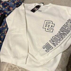 DC White Crewneck Sweater with Sporty Text